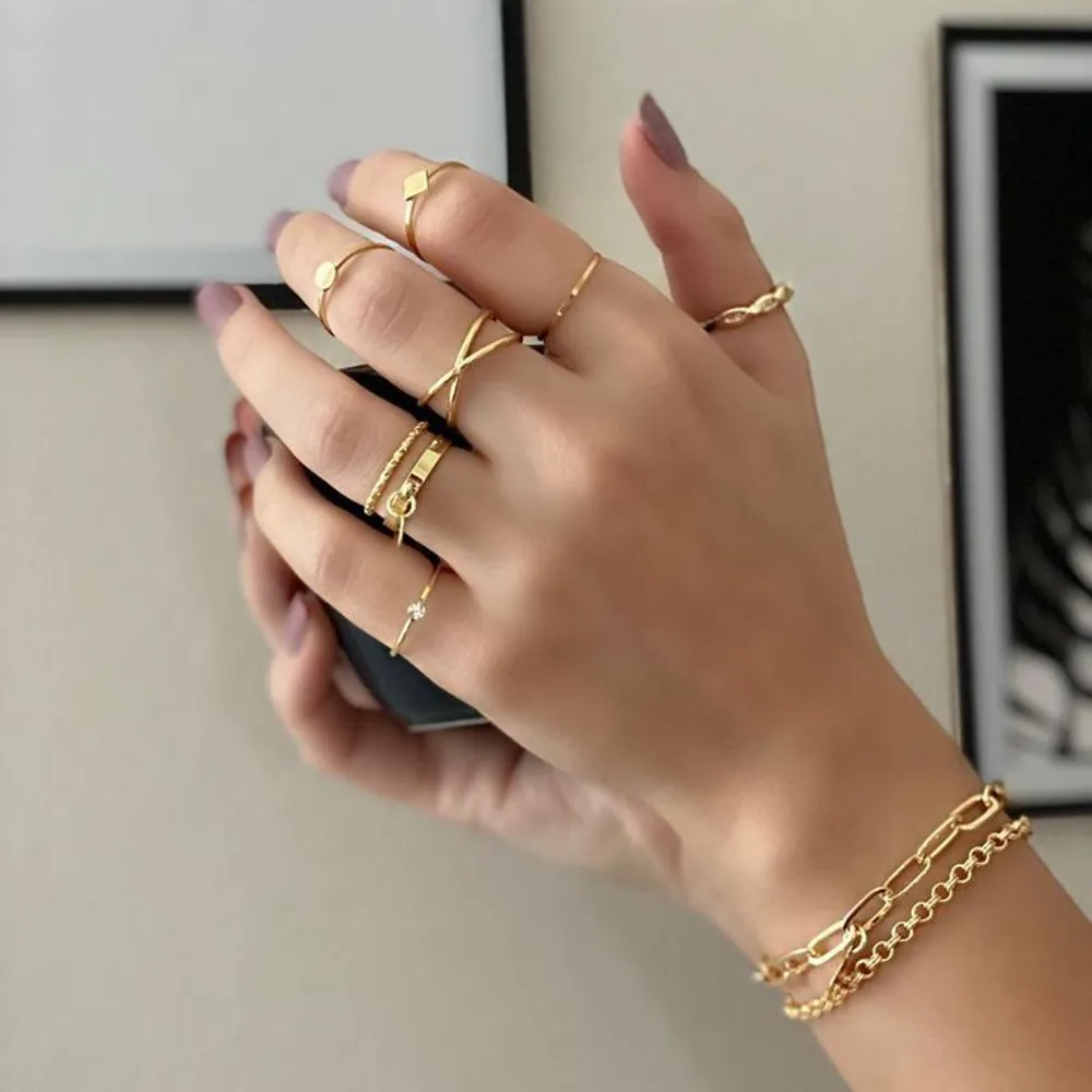 Conjunto de Anéis Delicados e Falange - Banho Ouro 18k