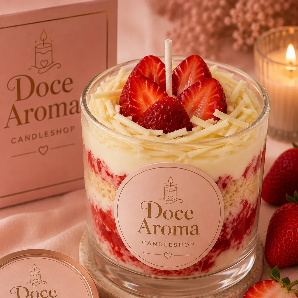 Vela Morango com Chocolate Branco 🍓🤍