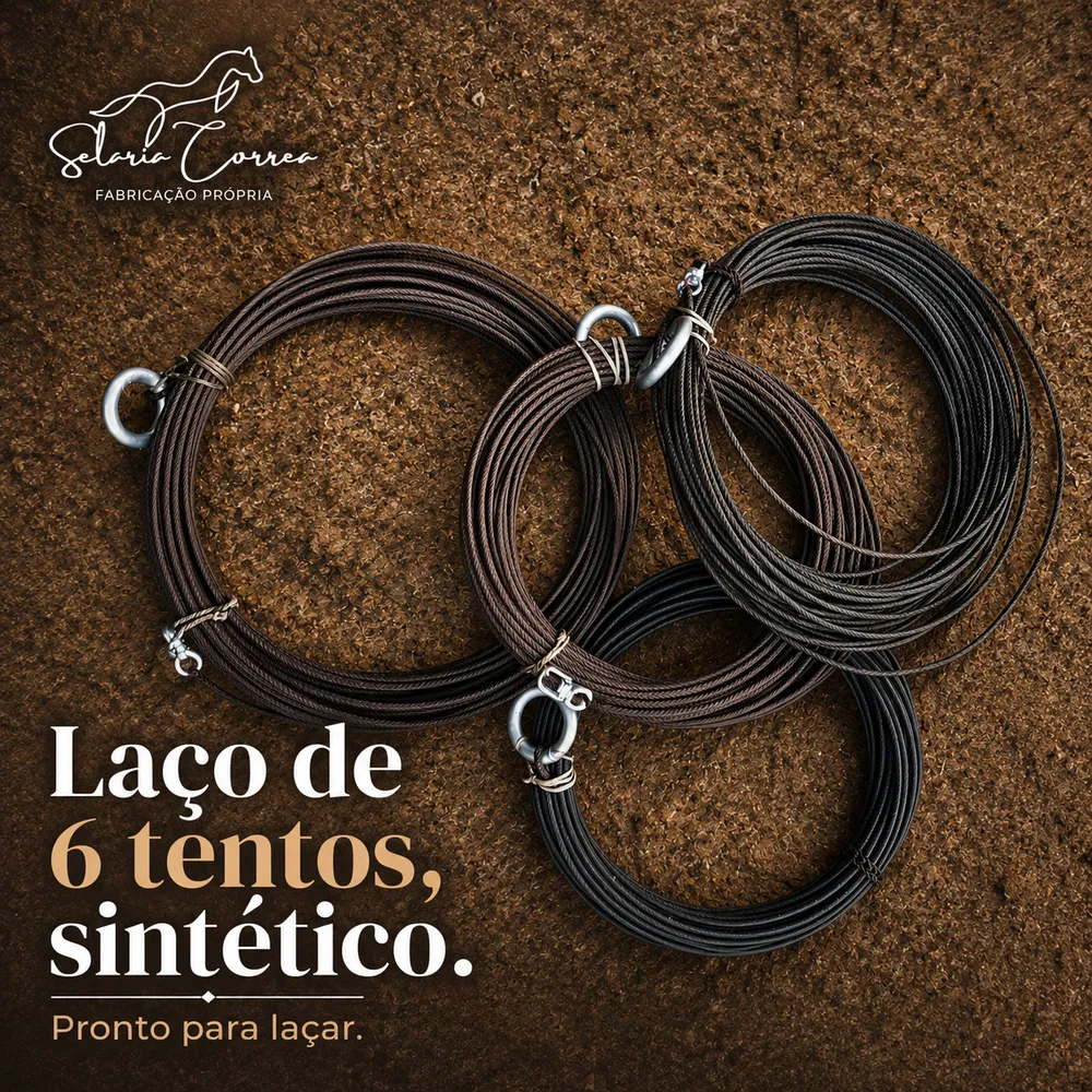 Laço Comprido 6 Tentos Sintético Meio Chumbo Preto