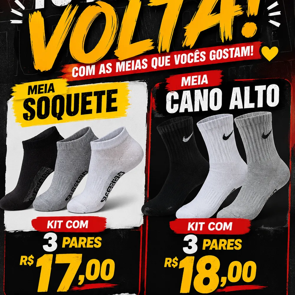 Kit 3 Pares de Meia 