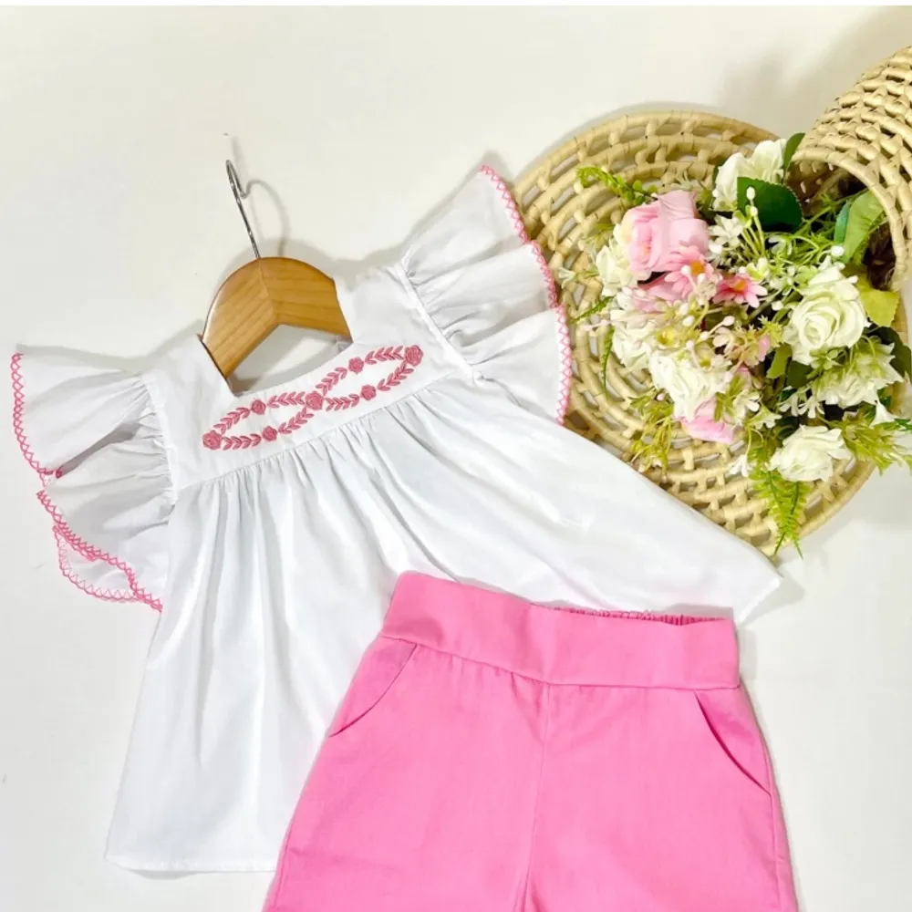 Conjunto Júlia bordado Cor rosa bebê 