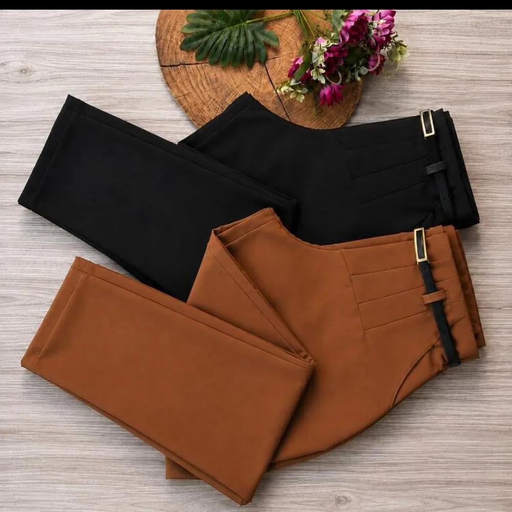 Calça alfaiataria preto e marrom