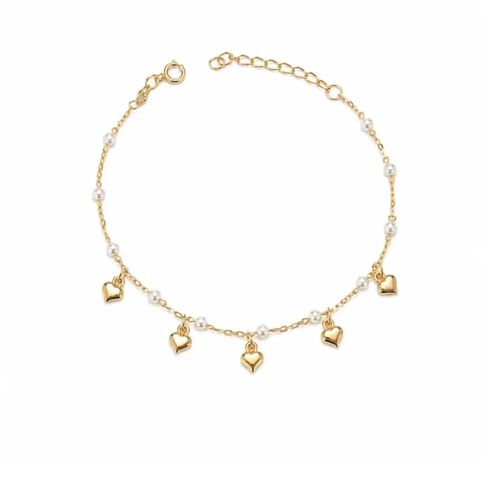 Pulseira dourada pérola coração 