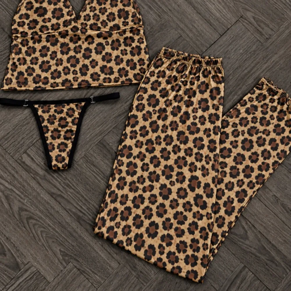 Pijama marron onça 3 peças 