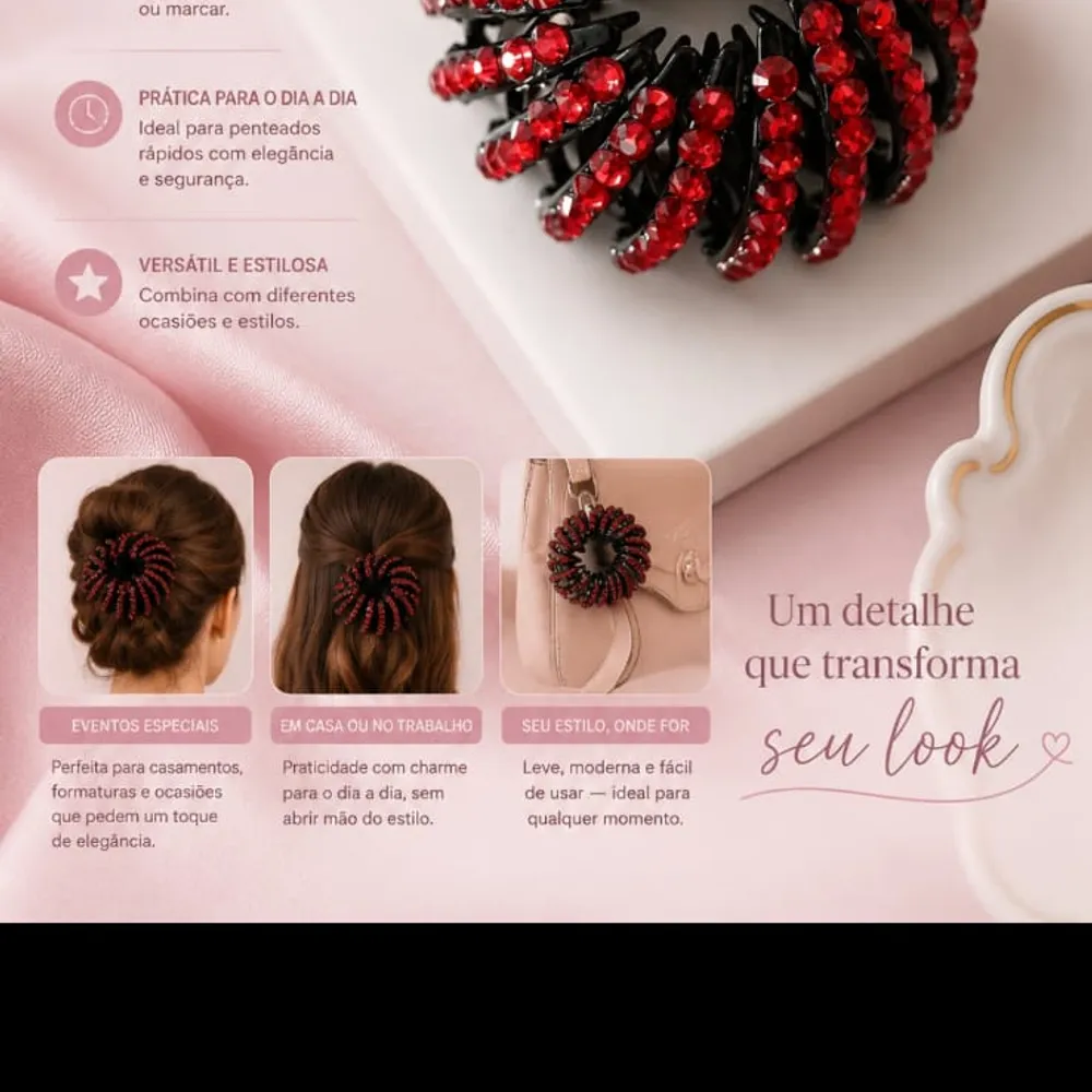 ✨ Piranha Vermelha de Strass para Cabelo ✨