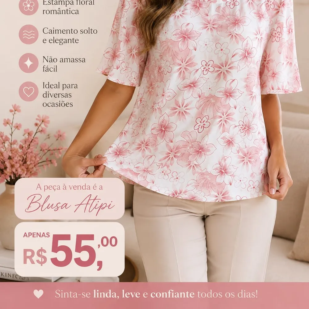 🌸💗 Blusa Rosa Florida Feminina 💗🌸
