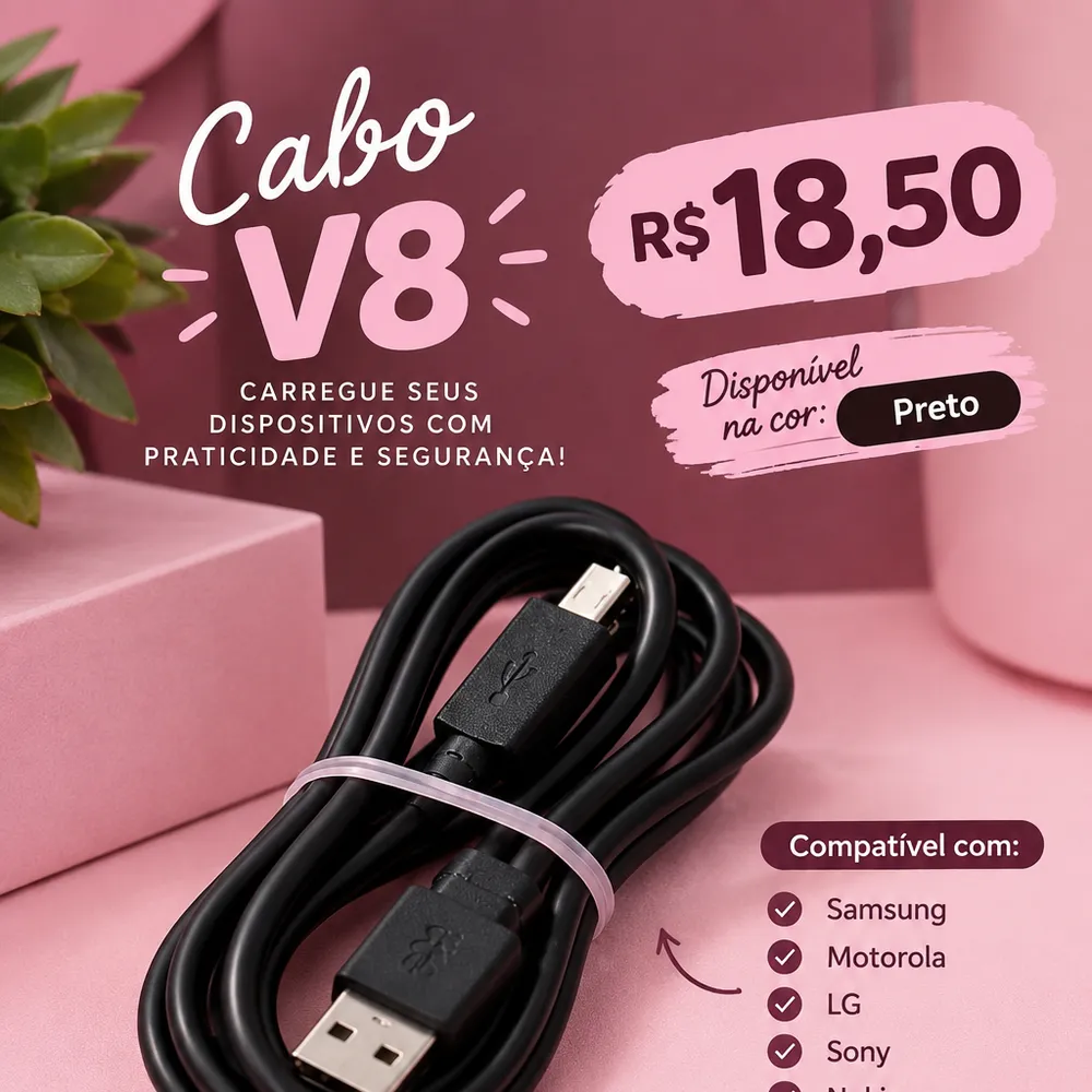 📱🔌 Cabo V8 Preto