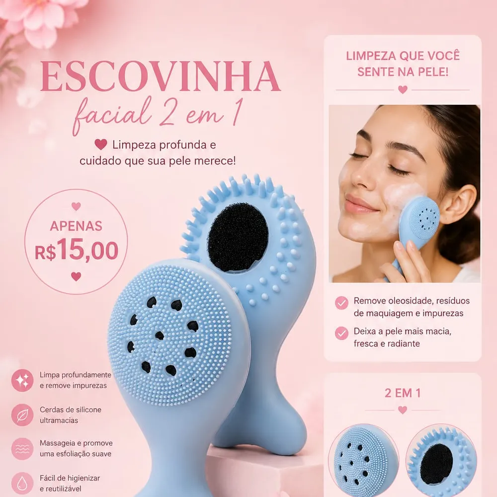 💙 Escovinha Facial 2 em 1 Azul