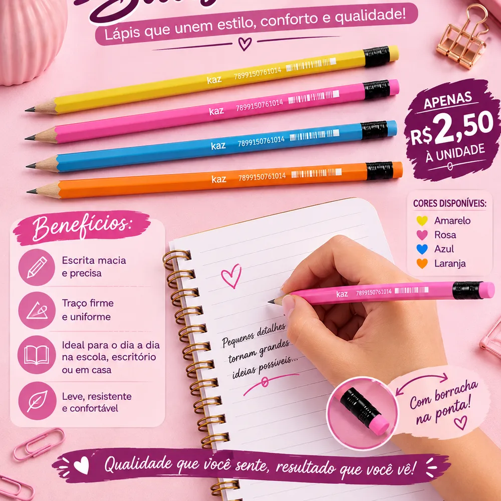 ✏️💗 — Lápis de Escrever com Borracha
