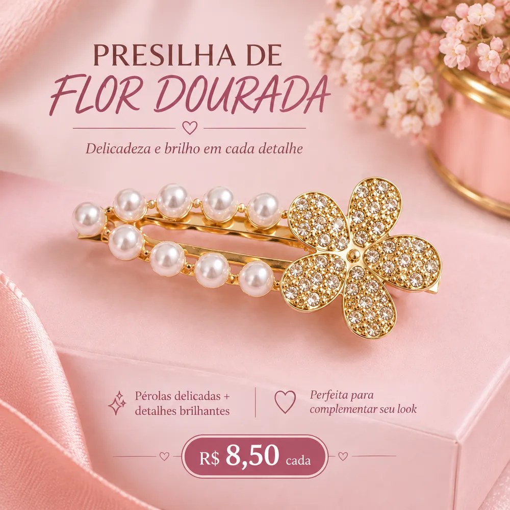 🌸 Presilha de Flor Dourada