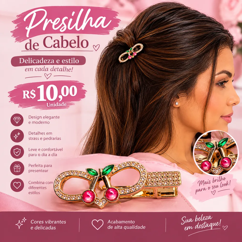 🍒 Presilha de Cabelo com Cerejinhas
