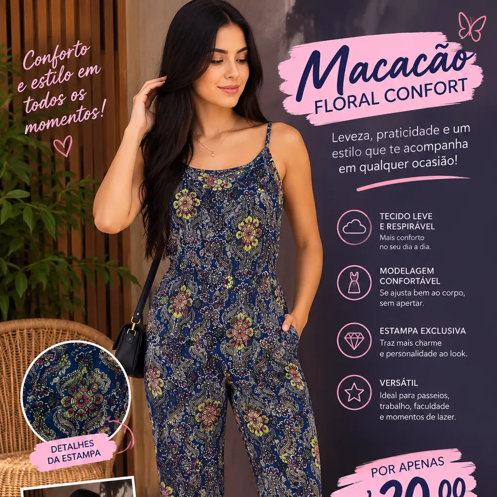 👗 Macacão Floral Confort
