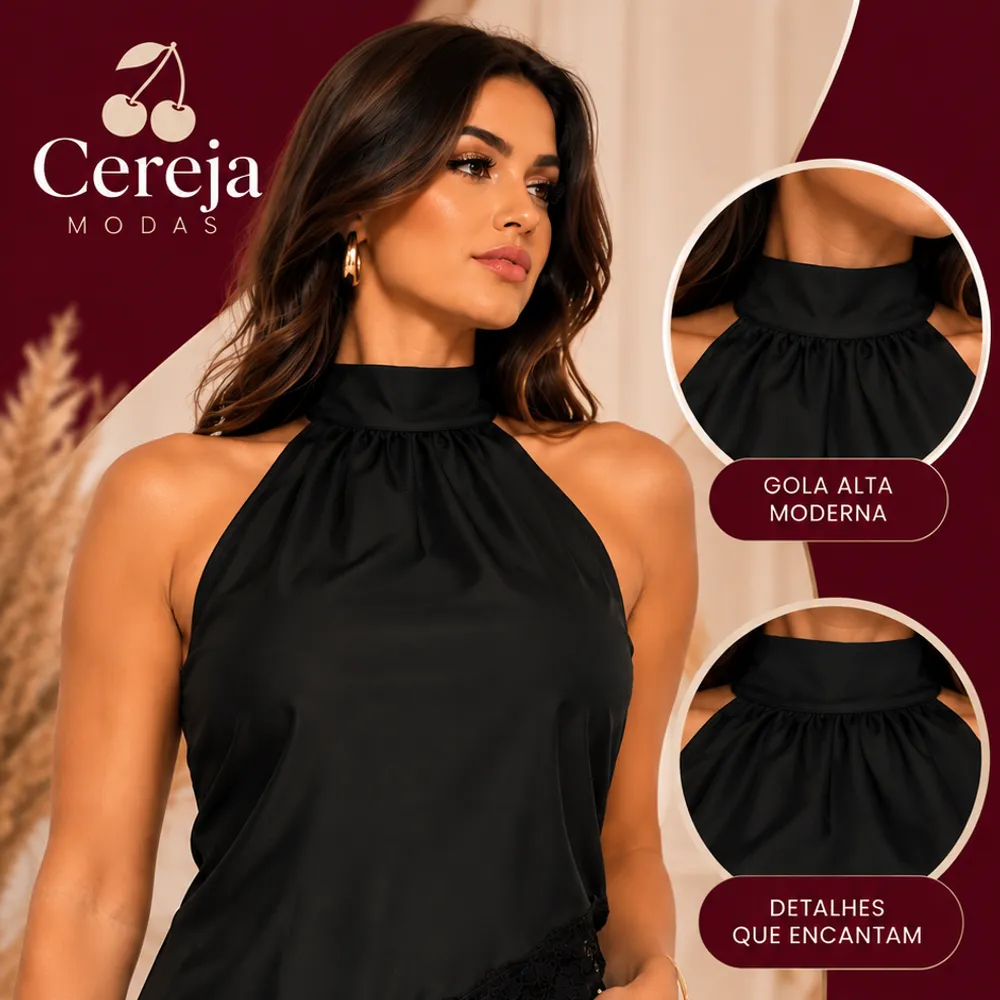 Blusa assimétrica renda na ponta 