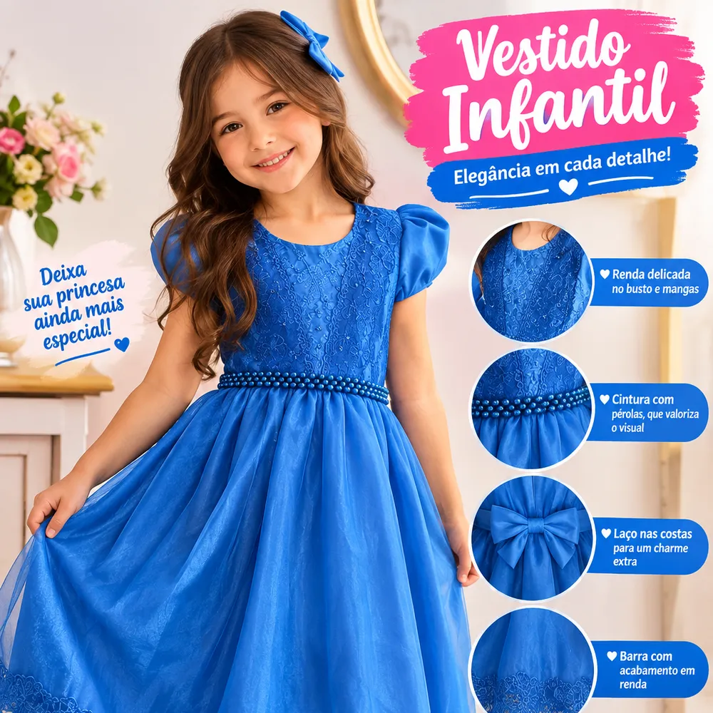 💙 Vestido Infantil Azul – Semi Novo