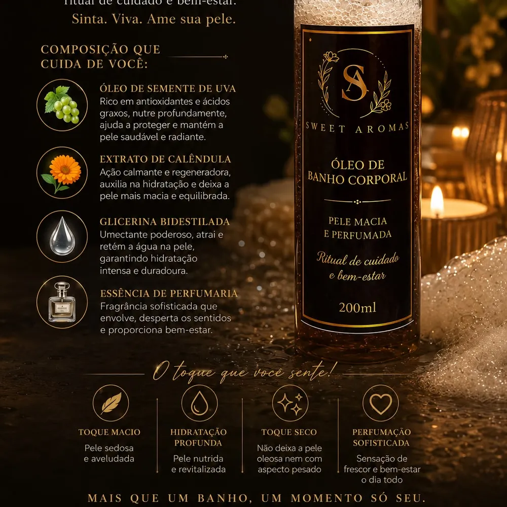 ✨ Óleo de Banho Corporal Sweet Aromas – 200 ml 🤎