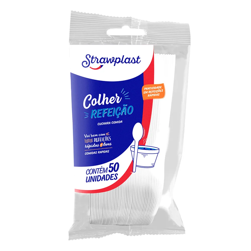 Colher Refeição Descartável Strawplast 50 unidades