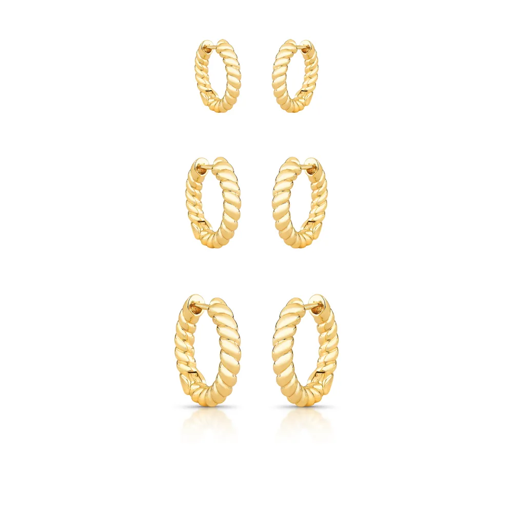 BRINCO TRIO LISO ARGOLA REDONDO TRABALHADO TRANCADO 14/17/20MM BAN. DOURADO - 02448400600000