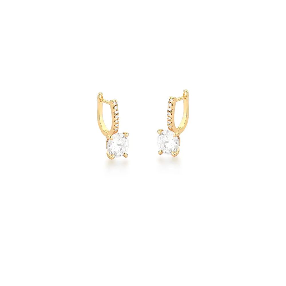BRINCO ARGOLA OVAL ZIRCONIA REDONDO 4 GARRA 8MM / 19X12X2MM BAN. DOURADO /INCOLOR - 02347570601500