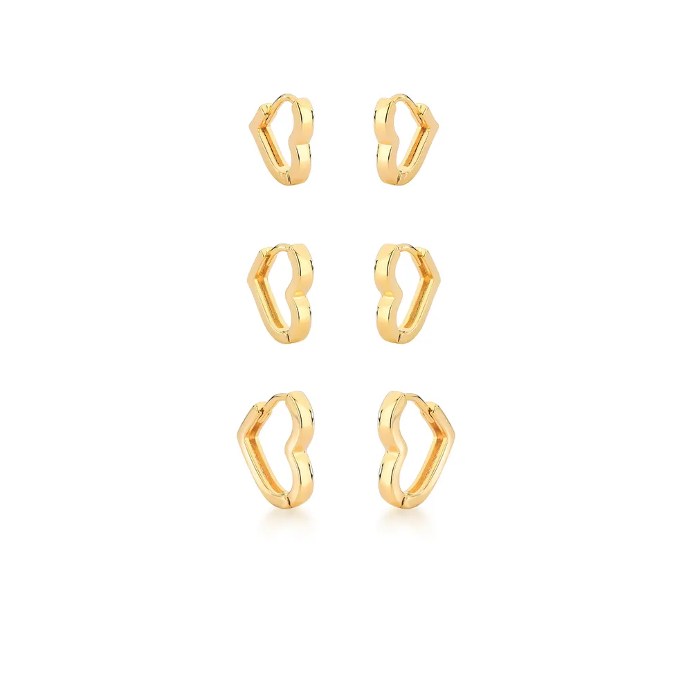 BRINCO TRIO ARGOLA LISO CORACAO VAZADO 11X12X3MM / 13X14X3MM / 15X16X3MM BAN. DOURADO - 02392220600000