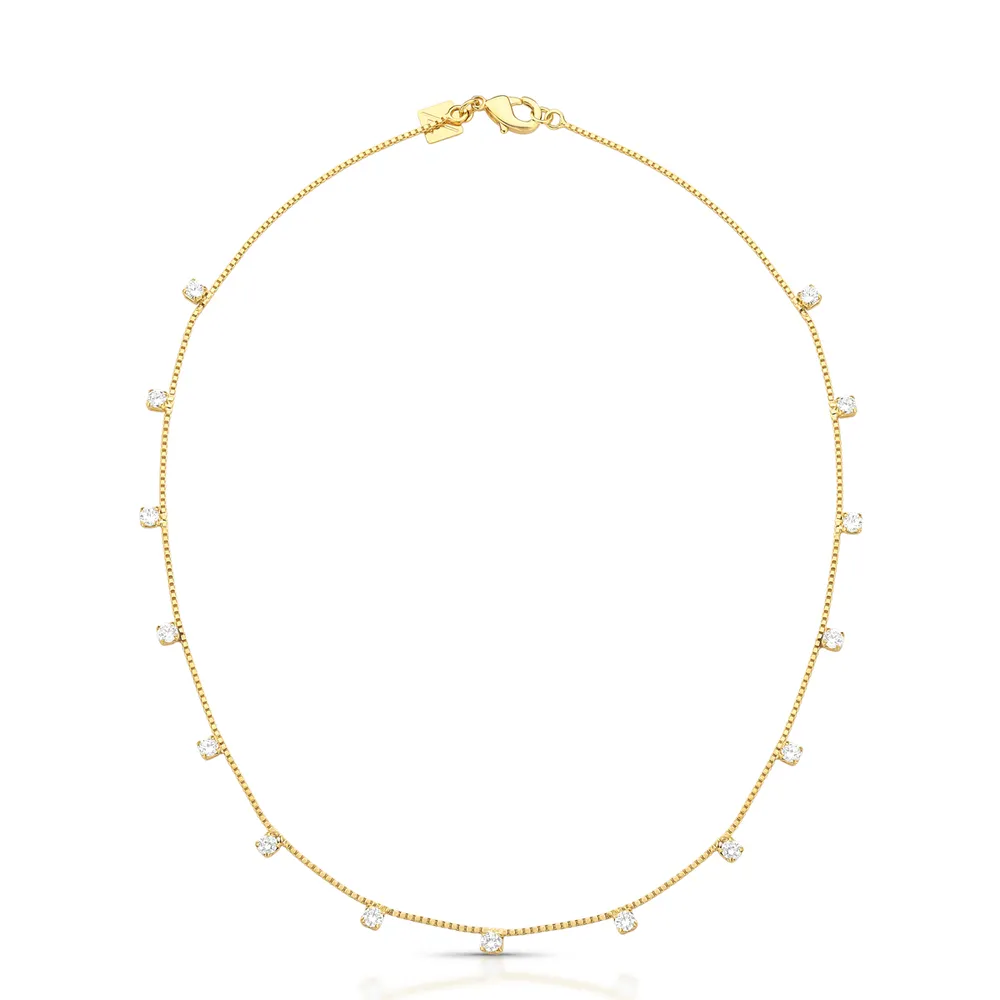 COLAR MALHA VENEZIANA ZIRCONIA REDONDO 4 GARRA DISPERSO 2MM BAN. DOURADO /INCOLOR /TAM. 30 - 30173470601530
