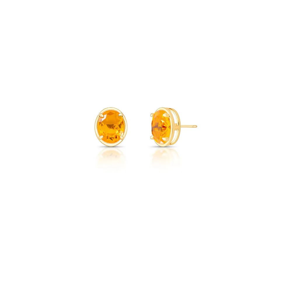 BRINCO PEQUENO PEDRA OVAL 4 GARRA LATERAL VAZADO 10X8MM/ 12X10X6MM BAN. DOURADO /LARANJA - 02451110602400