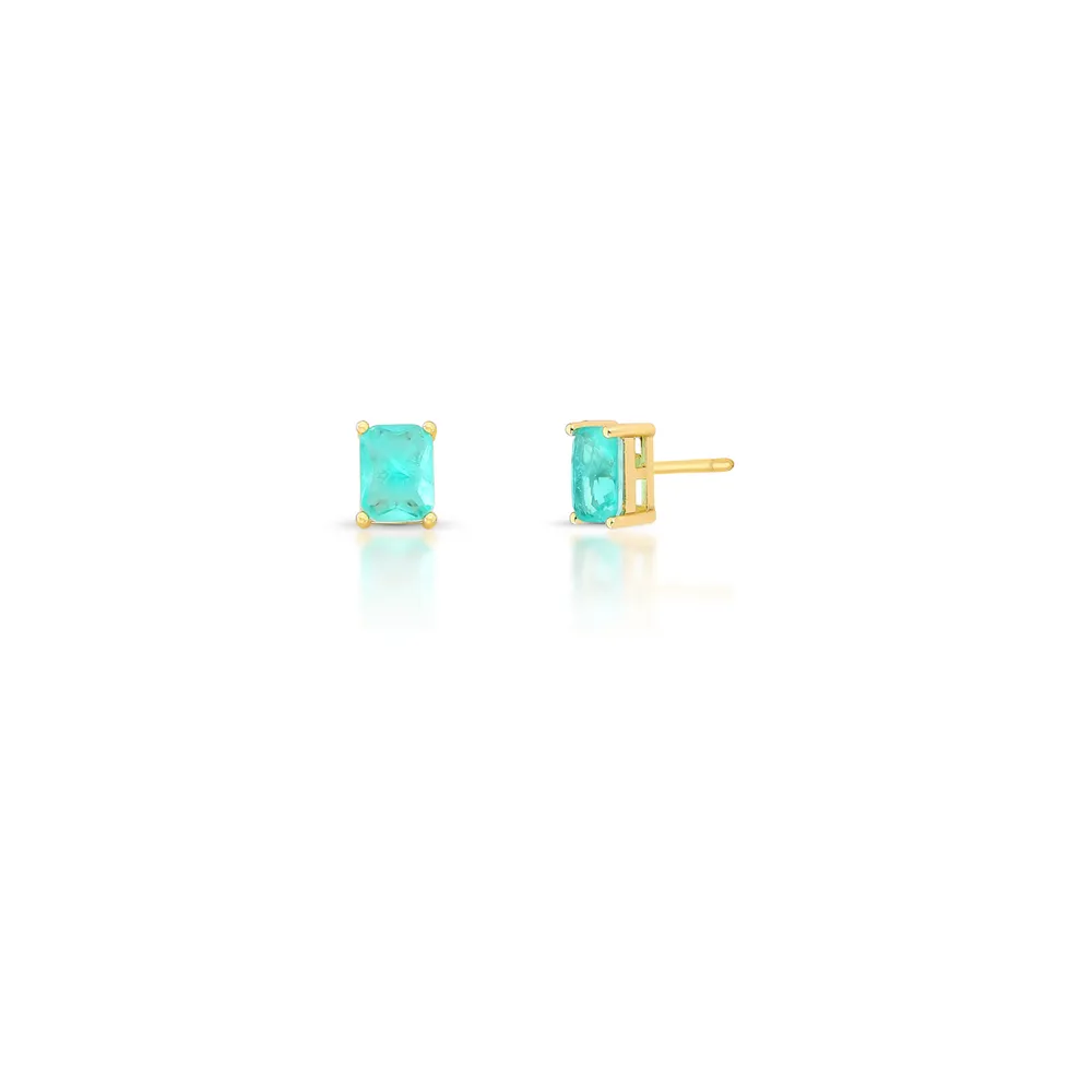 BRINCO PEDRA SOLITARIO PONTO DE LUZ RETANGULAR 4 GARRA LATERAL VAZADO 8X6X5MM BAN. DOURADO /TURMALINA - 02419200605300