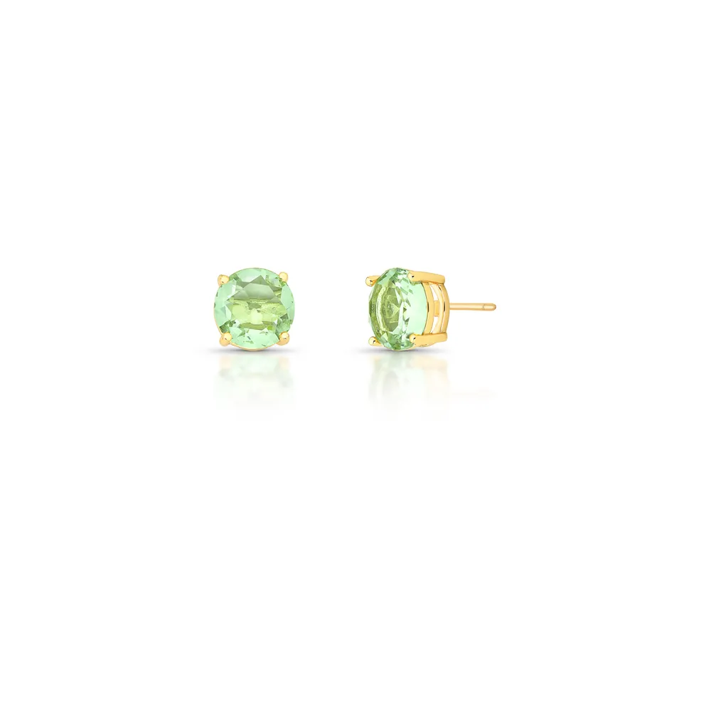 BRINCO BOTAO PEDRA REDONDO 4 GARRA LATERAL VAZADO 10X10X6MM BAN. DOURADO /VERDE CLARO - 02329820605600