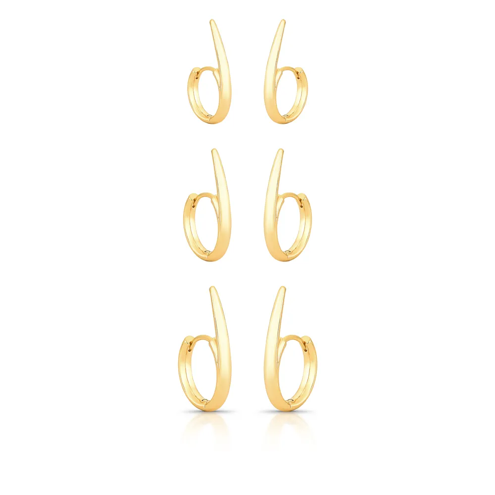 BRINCO TRIO ARGOLA LISO REDONDO ANZOL GOTA CURVO 20X12X3MM/ 22X14X3MM/ 24X16X3MM BAN. DOURADO - 02427690600000