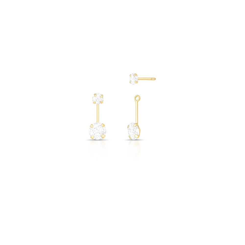 BRINCO EAR JACKET 2 EM 1 ZIRCONIA 2 REDONDO 4 GARRA 6MM / 17X6X4MM BAN. DOURADO /INCOLOR - 02457110601500