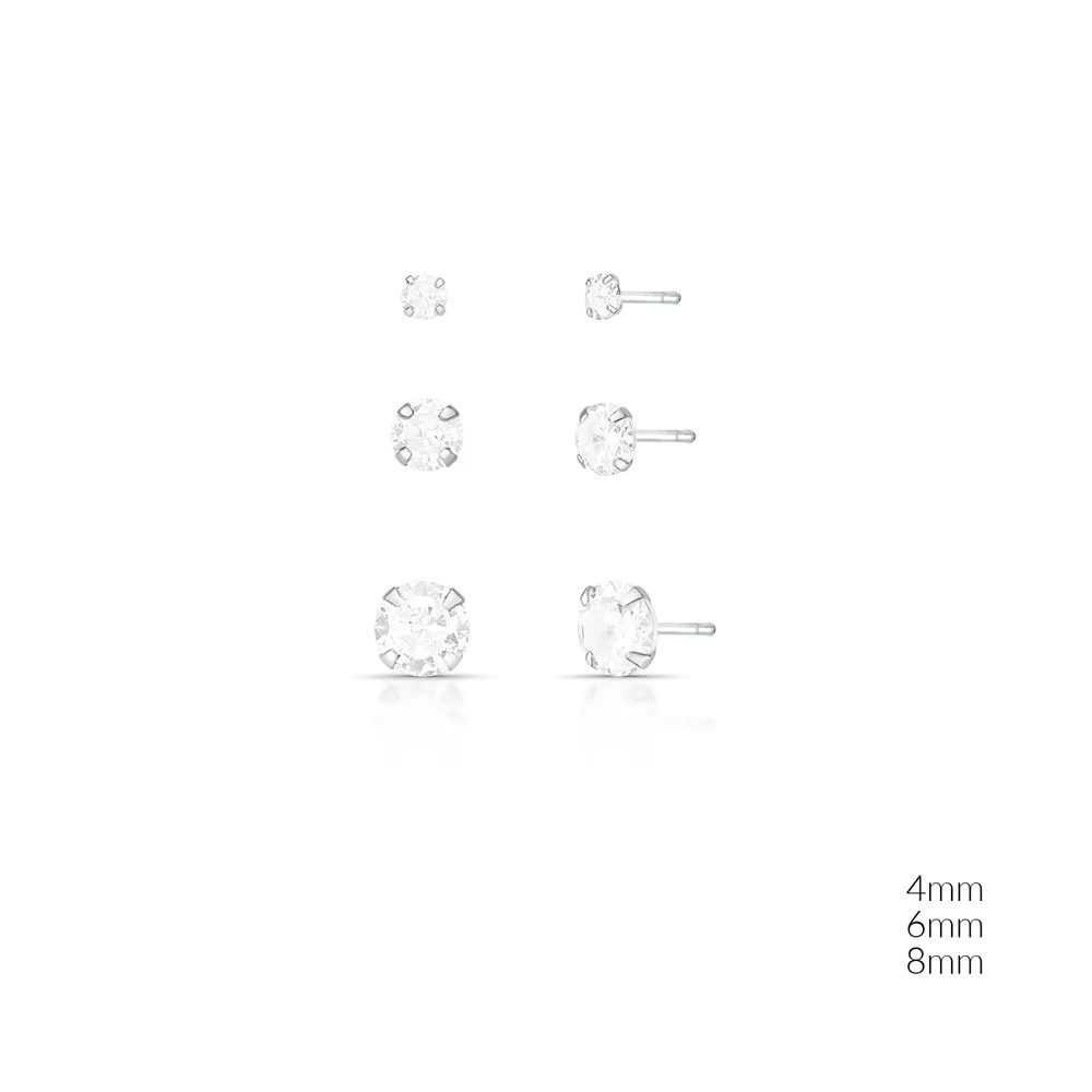 BRINCO TRIO SOLITARIO PONTO DE LUZ ZIRCONIA REDONDO 4 GARRA 4X4X2MM / 6X6X3MM / 8X8X4MM PRATEADO /INCOLOR - 02177181901500