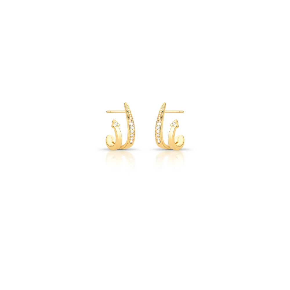 BRINCO PEQUENO CURVO 2 COLUNA ZIRCONIA 14X9X13MM BAN. DOURADO /INCOLOR - 02446720601500
