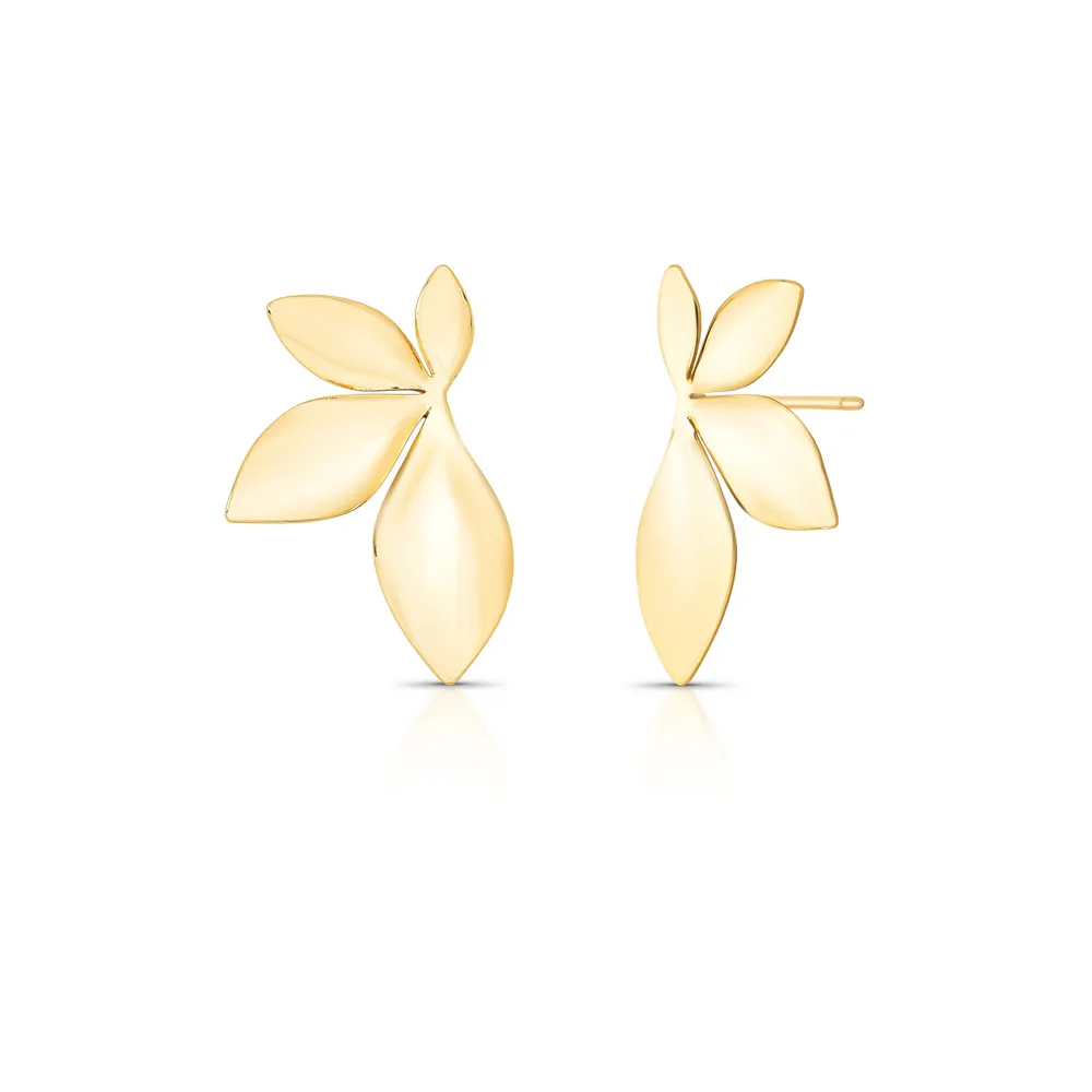 BRINCO MEDIO FLOR CURVO LISO 4 PETALA 35X23X3MM BAN. DOURADO - 02456550600000