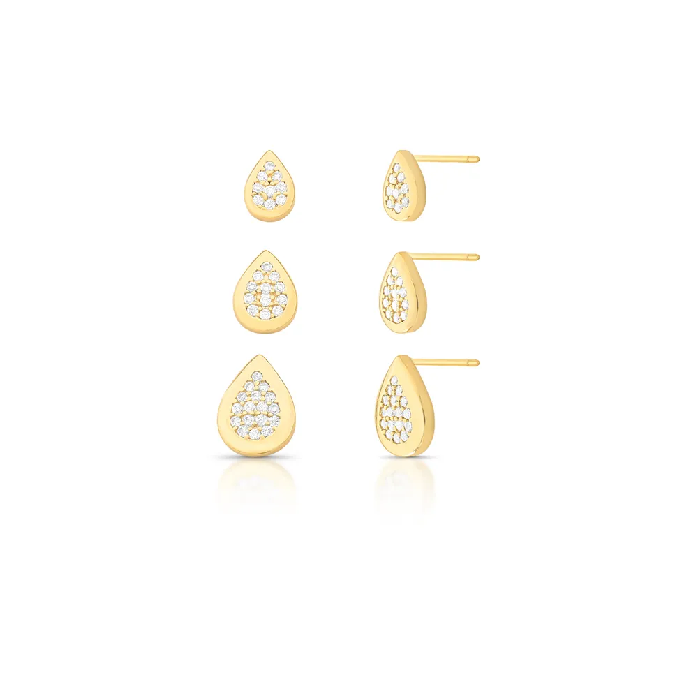 BRINCO TRIO ZIRCONIA GOTA 10/11/13MM BAN. DOURADO /INCOLOR - 02426580601500