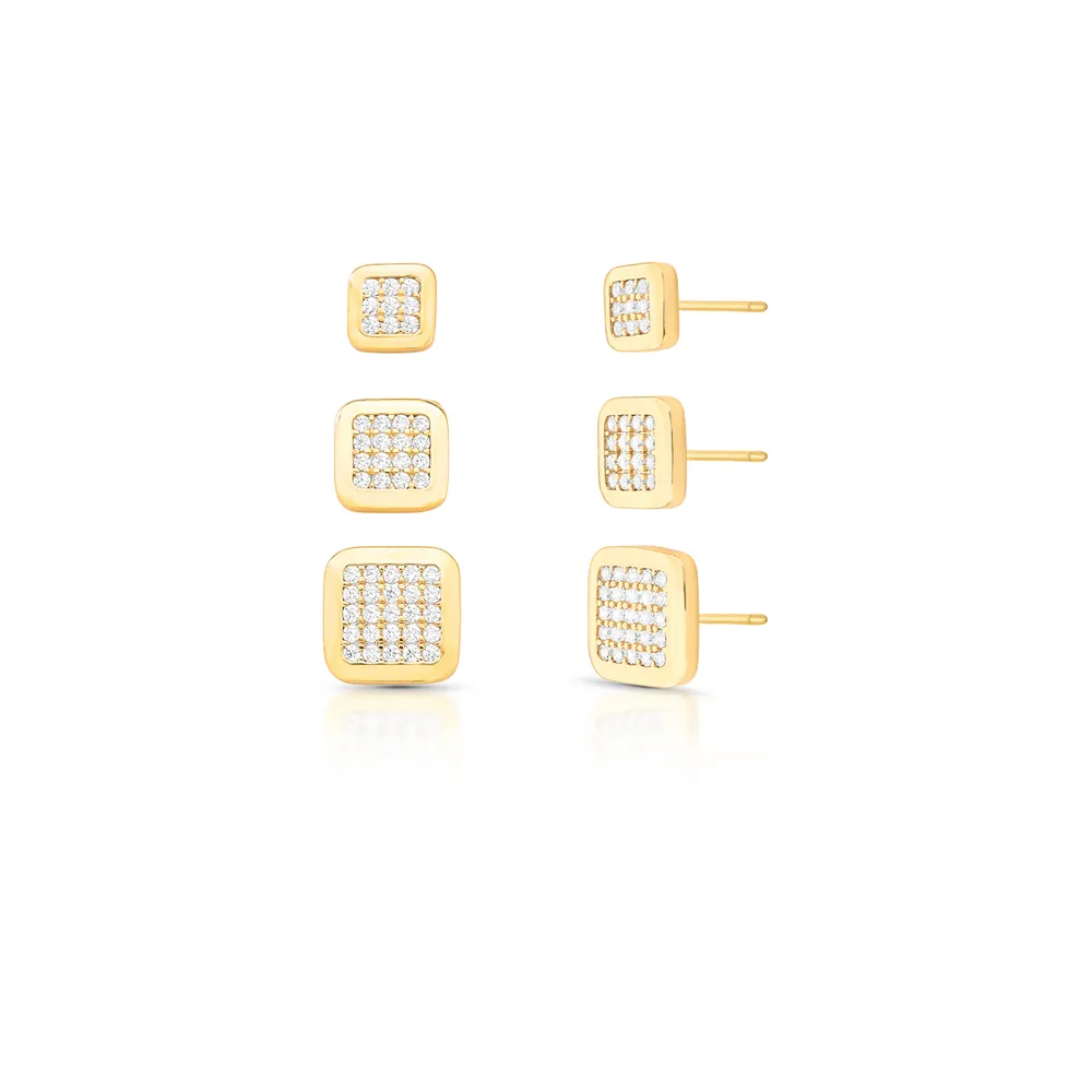 BRINCO TRIO ZIRCONIA QUADRADO 8/10/12MM BAN. DOURADO /INCOLOR - 02426590601500
