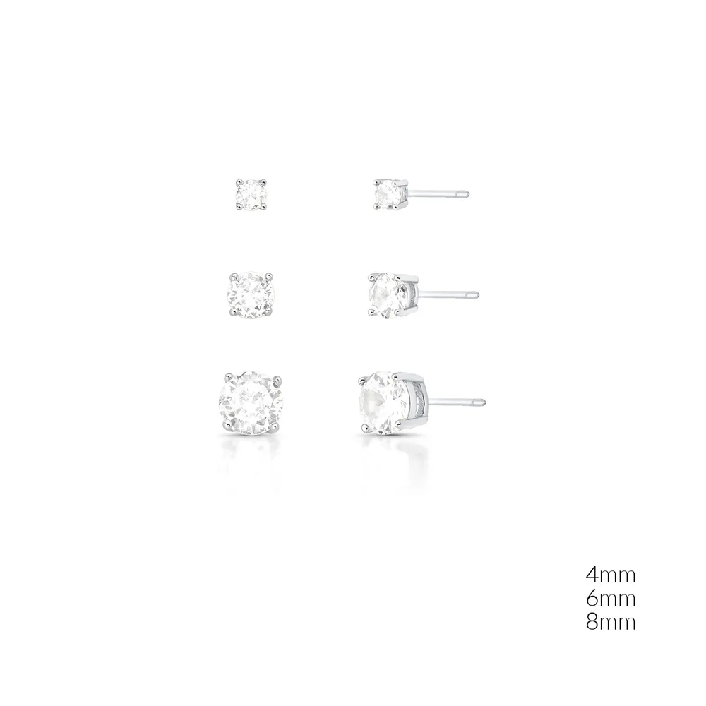 BRINCO TRIO SOLITARIO PONTO DE LUZ ZIRCONIA REDONDO 4 GARRA LATERAL VAZADO 4/6/8MM BAN. A RODIO /INCOLOR - 02264960901500