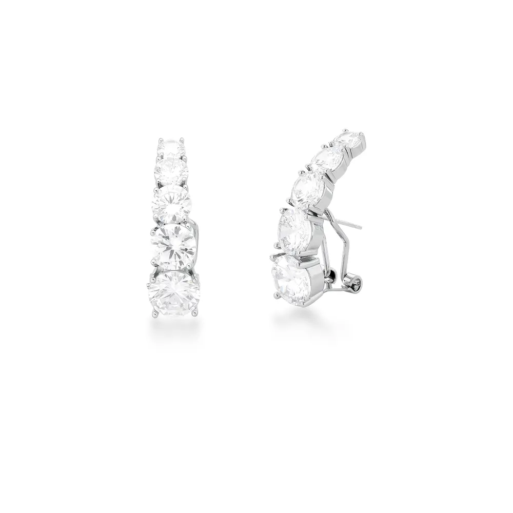 BRINCO EAR HOOK 5 ZIRCONIA REDONDO 4 GARRA CURVO FECHO OMEGA 9MM/ 32X9X15MM BAN. A RODIO /INCOLOR - 02361280901500