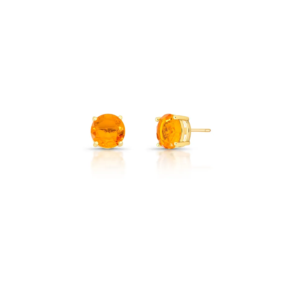 BRINCO BOTAO PEDRA REDONDO 4 GARRA LATERAL VAZADO 10X10X6MM BAN. DOURADO /LARANJA - 02329820602400