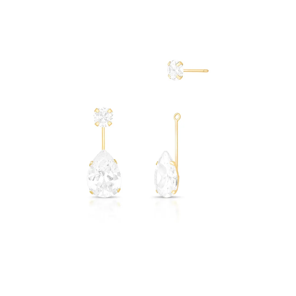 BRINCO EAR JACKET 2 EM 1 ZIRCONIA GOTA REDONDO 6 GARRA 14X10MM/ 26X10X7MM BAN. DOURADO /INCOLOR - 02457120601500
