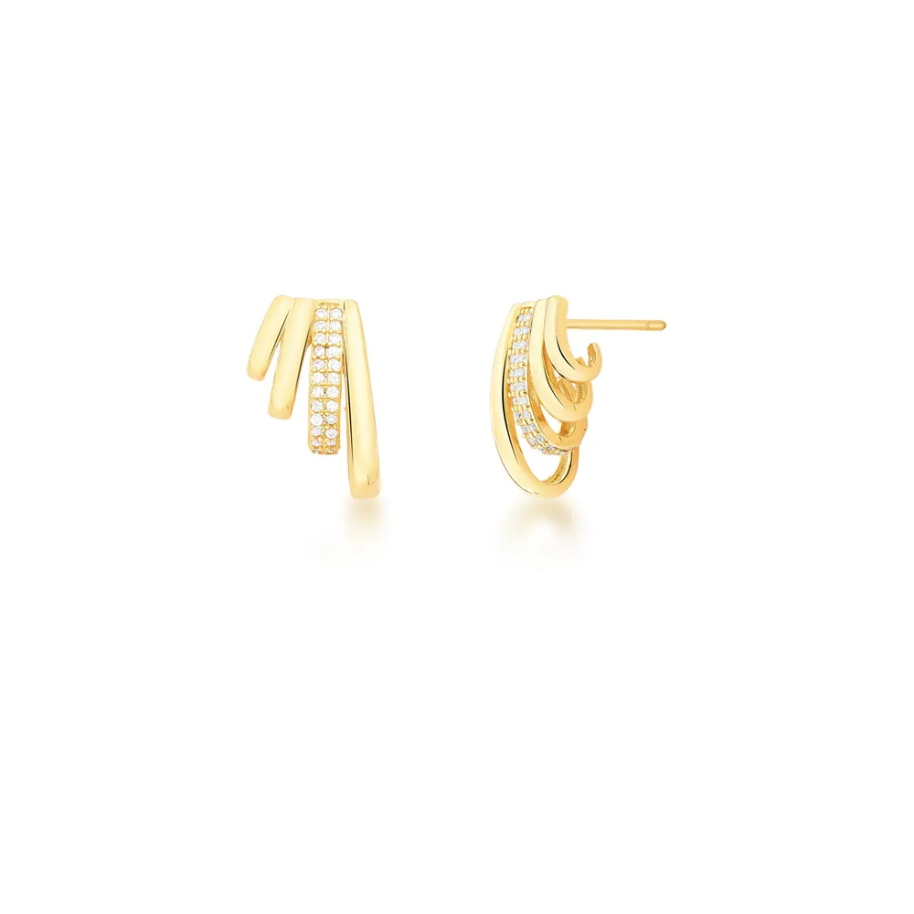BRINCO MEDIO 2 COLUNA ZIRCONIA 4 VOLTA VAZADO CURVO 18X12X1MM BAN. DOURADO /INCOLOR - 02383690601500