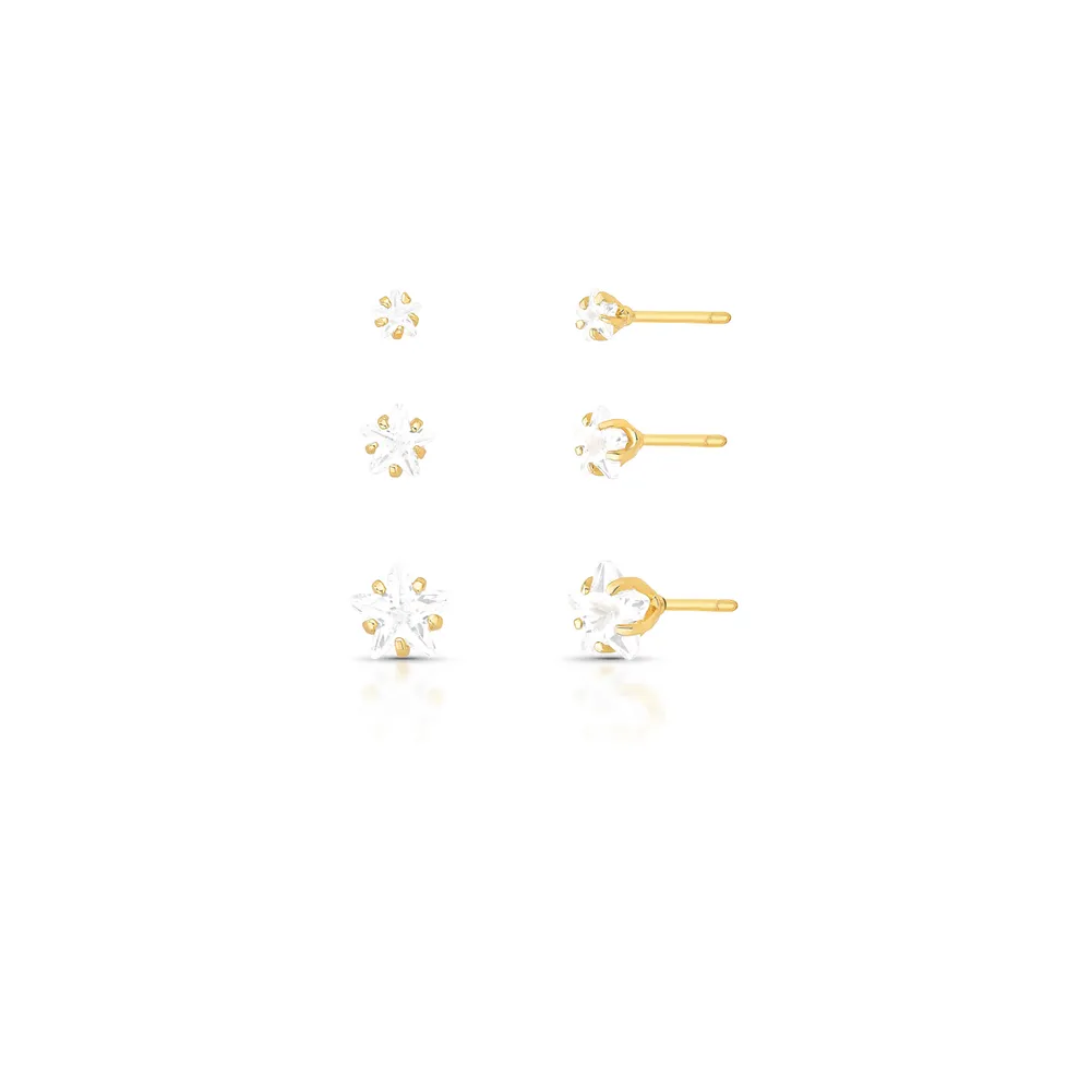 BRINCO TRIO ZIRCONIA ESTRELA 5 GARRA 4/6/8MM BAN. DOURADO /INCOLOR - 02284210601500