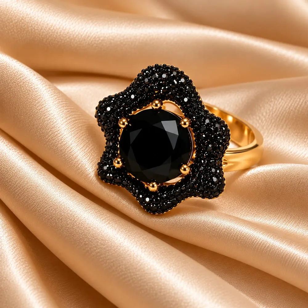 ANEL FLOR NEGRA CRAVEJADA n°17