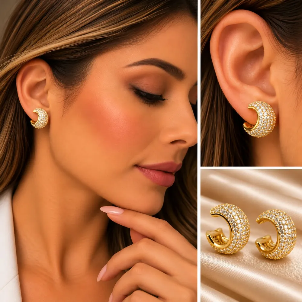 BRINCOS CRAVEJADOS DOURADO PIERCING FAKE