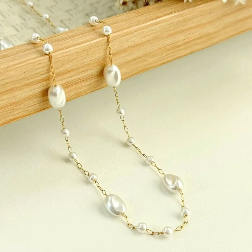Chocker pérolas orgânicas em aço inoxidável 
