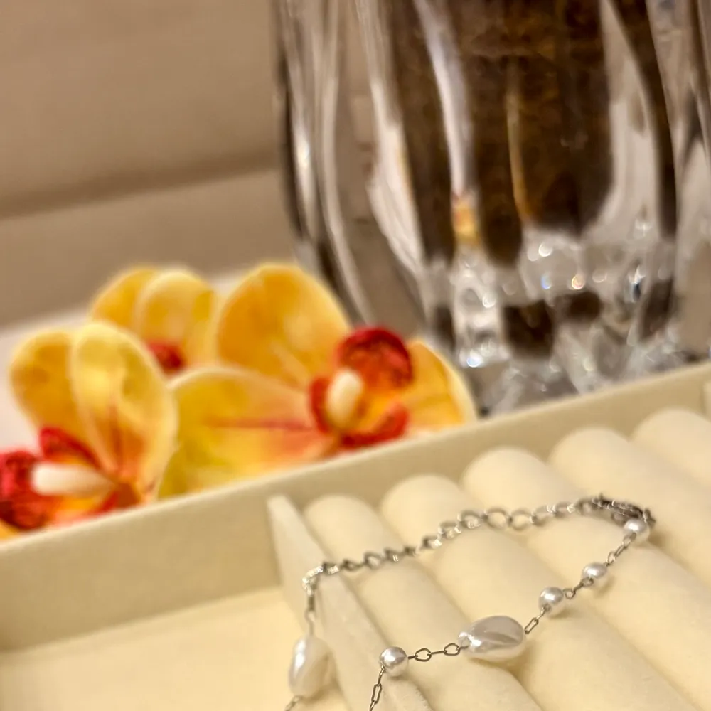 Pulseira pérola orgânica em aço inoxidável 
