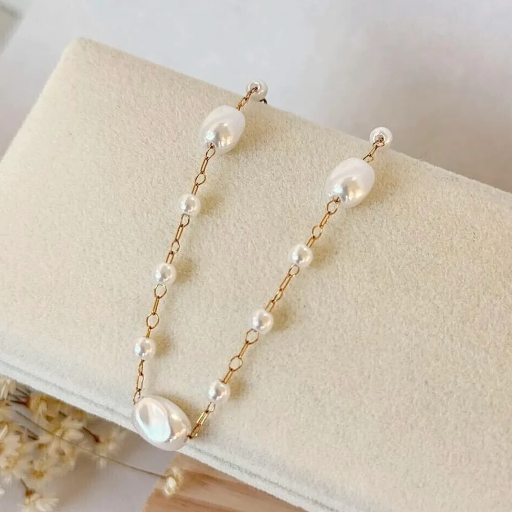Pulseira pérola orgânica em aço inoxidável