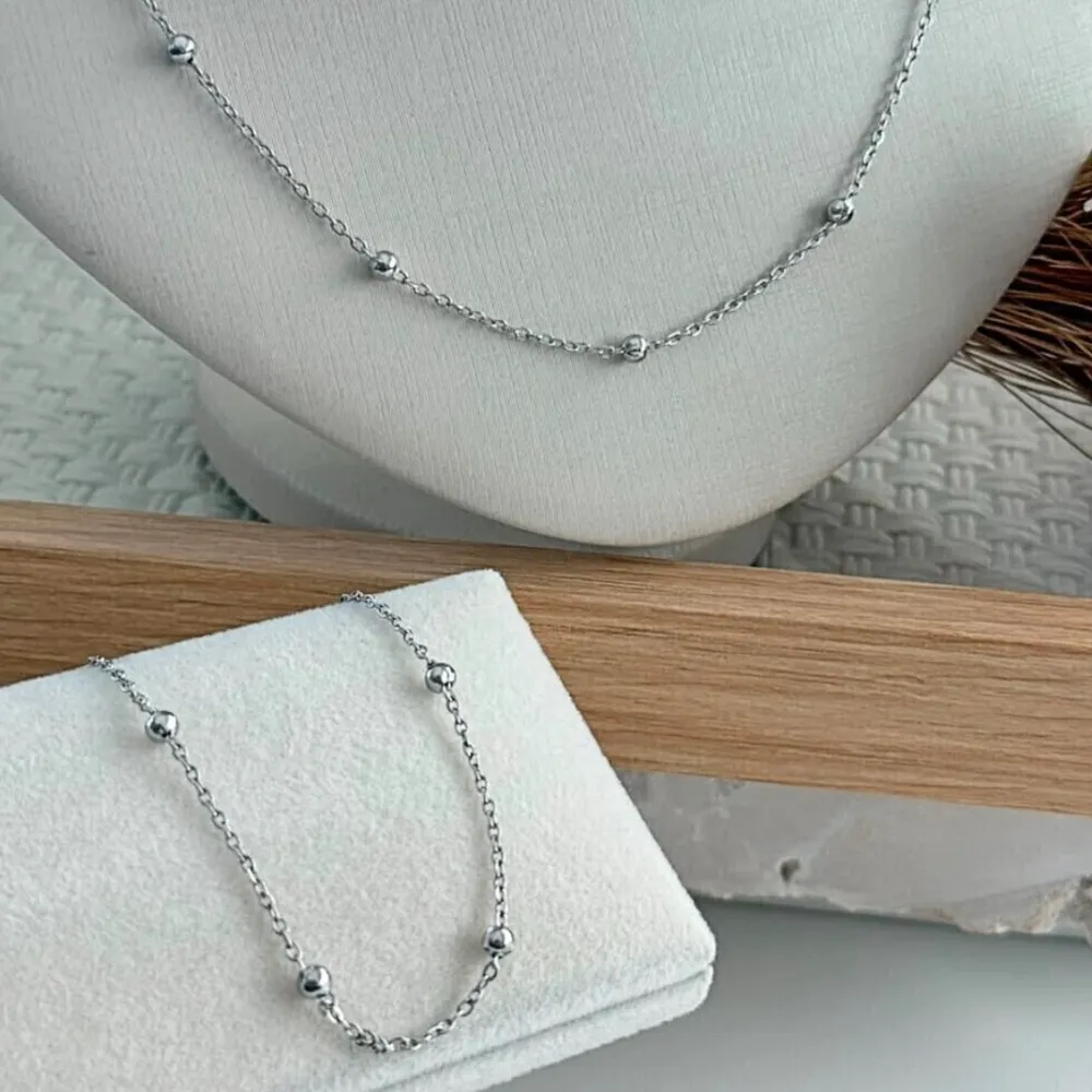 Kit colar e pulseira bolinha delicate em aço inoxidável
