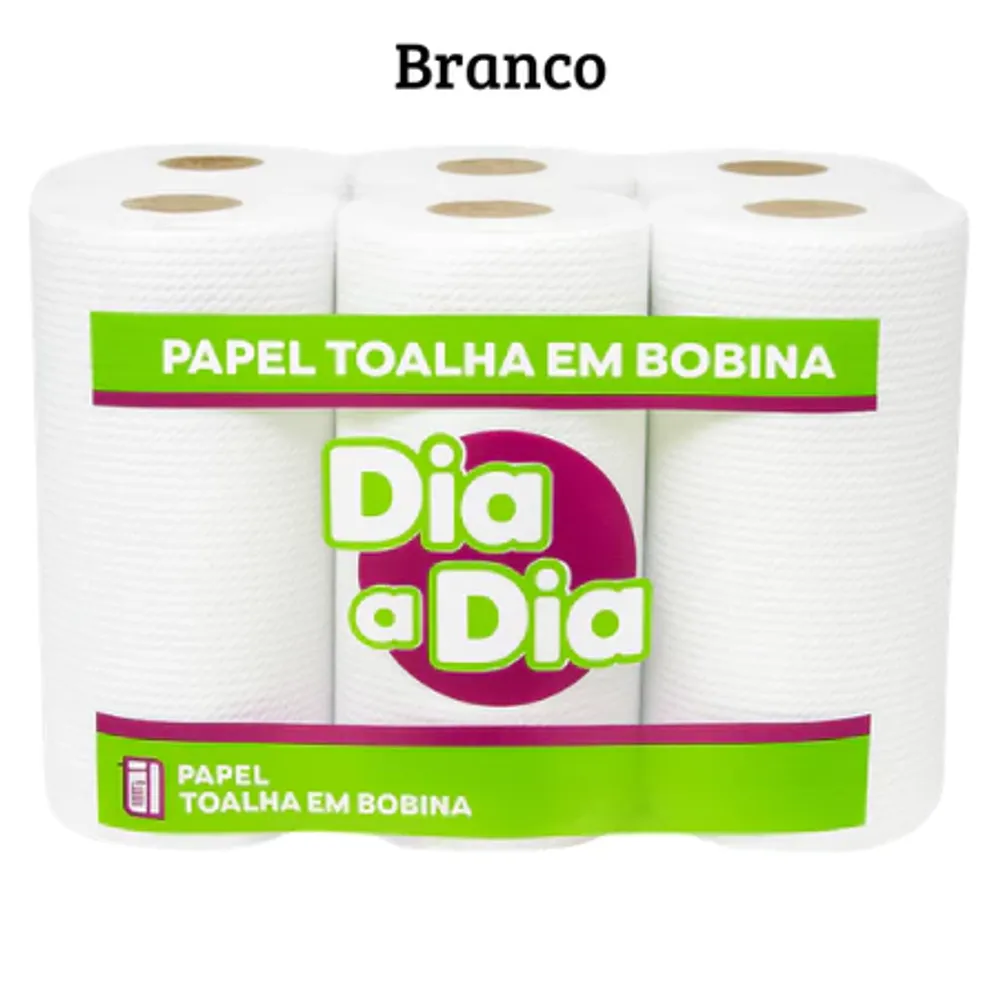 Papel Toalha em Bobina Dia a Dia Branco - 6x20x200mts