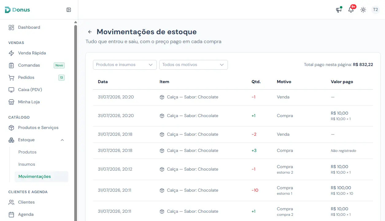 Modal de ajuste de estoque