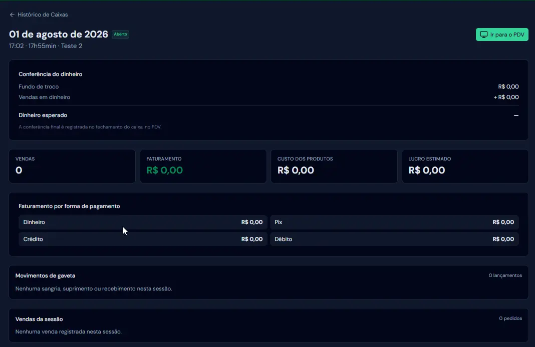 Detalhe de uma sessão de caixa