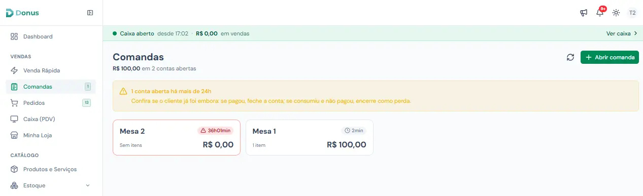 Lista de comandas abertas